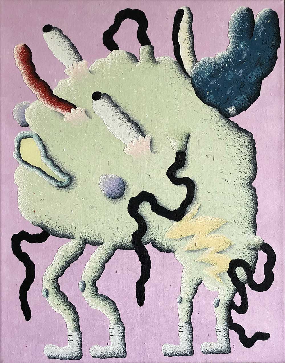 Joakim Ojanen, Green dog with blue cap always looks up to you (he's really short), 2018. 47 x 37 x cm